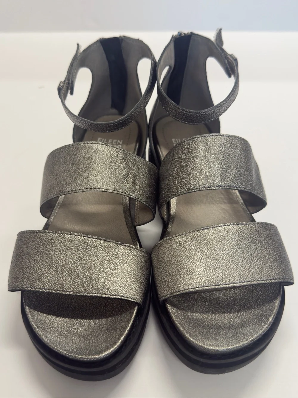 Eileen Fisher Keno Metallic Silver Platform Sandal Size 7